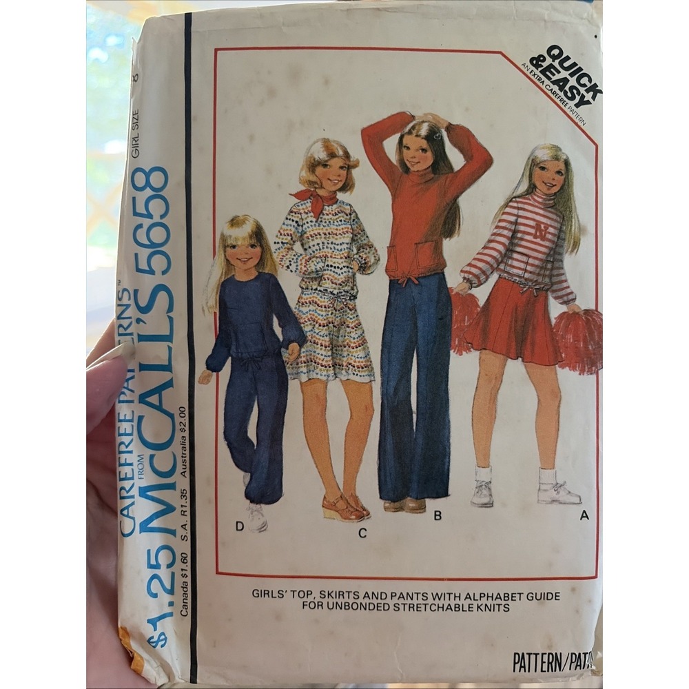 Vtg 1977 McCall's 5658 Girls Sz 8 Top Skirt Pants Sewing Pattern Cut Complete